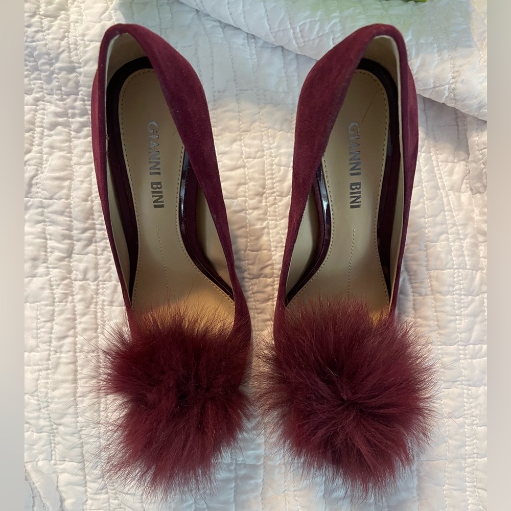 Gianni Bini Maroon Heels with Plush Fur